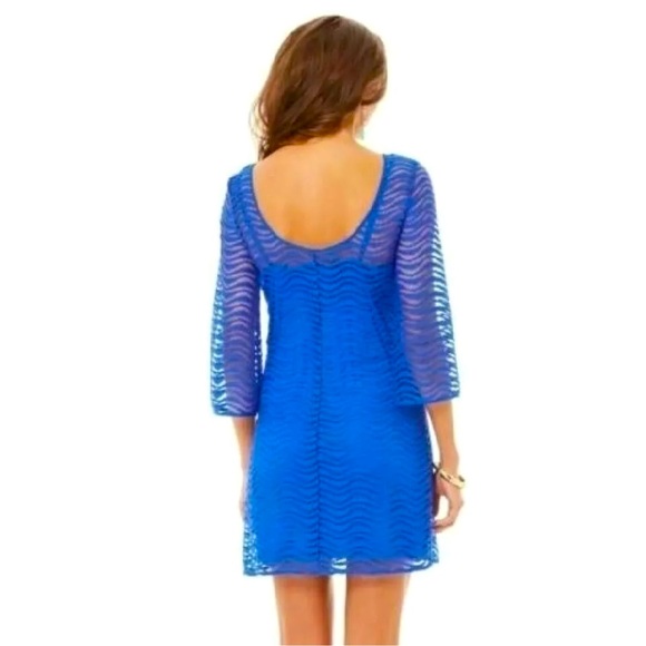 NWT Lilly Pulitzer TOPANGA Sapphire Blue Wavey Knit Lace Shift Dress - Picture 2 of 7